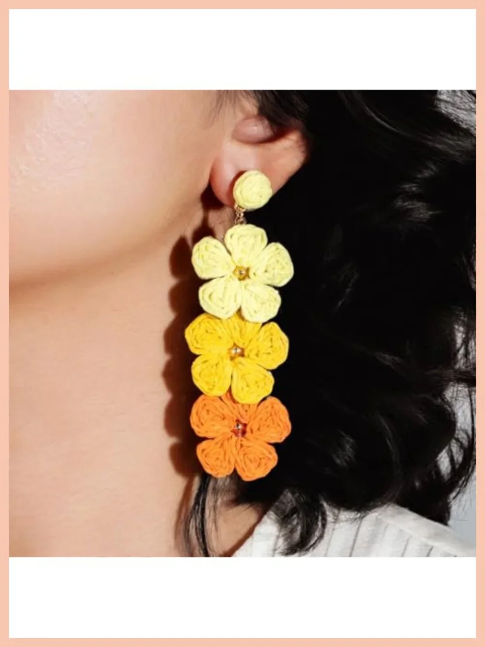 Raffia Flower Drop Earrings Handmade Boho Statement Dangle Jewelry